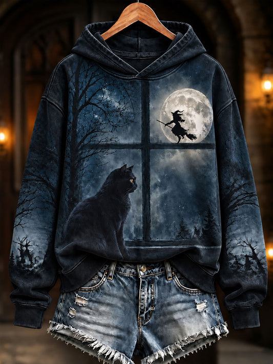 Damen Halloween Katze Kunst regelmäßige Sweatshirt