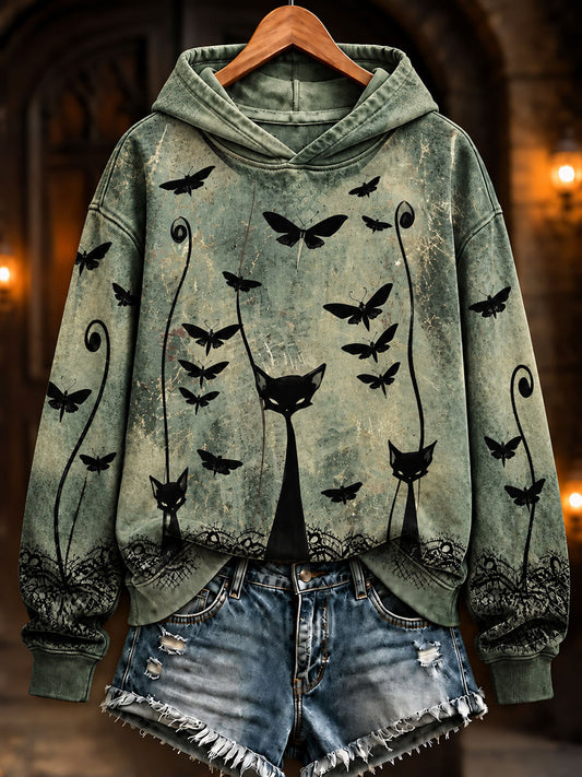 Damen-Halloween-Katzen-Design-Laufsweatshirt