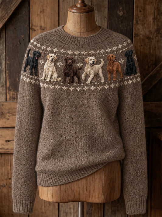 Damen Vintage Labrador Hunde Yoke Isle Print Pullover mit Rundhals ausschnitt