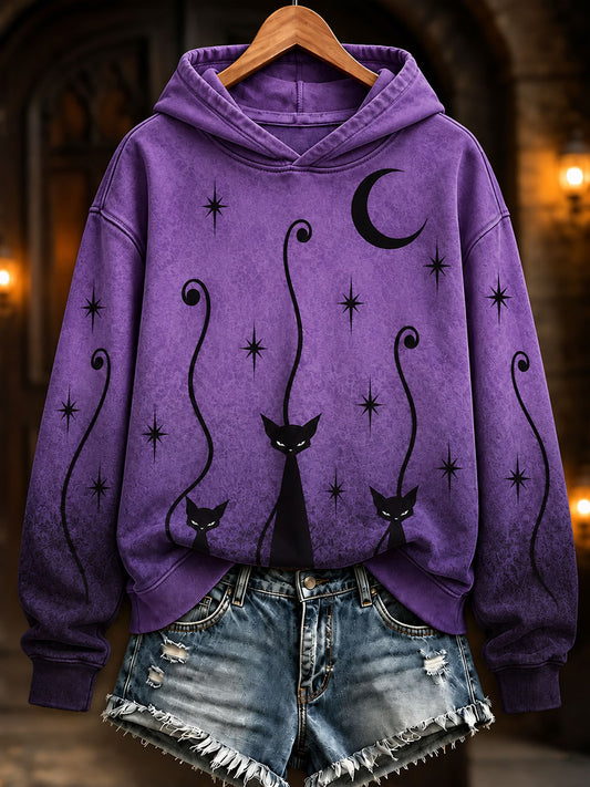 Damen-Halloween-Katzen-Design-Laufsweatshirt