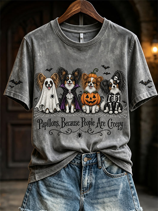 Damen-Papillons, weil Menschen gruselig sind Halloween-Hunde drucken kurz ärmel iges T-Shirt
