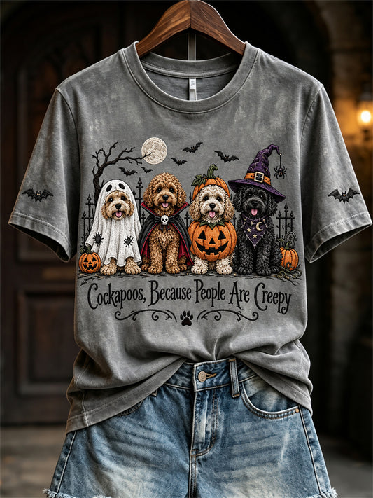 Frauen-Cockapoos, weil Menschen gruselig sind Halloween-Hunde drucken kurz ärmel iges T-Shirt