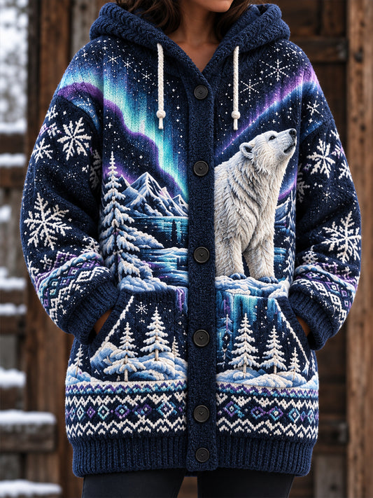 Damen-Nordic-Jacke mit Tiermuster, mittellang, mit Kapuze