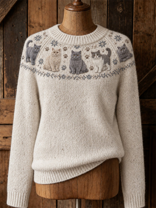 Damen-Pullover mit süßem Katzen design, lässiger Raglan-Ärmel