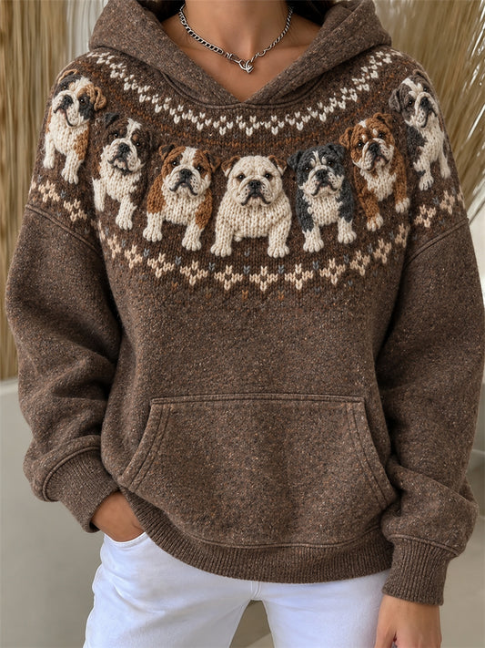Damen Vintage Bulldoggen Yoke Isle Print Loose Fit Hoodie