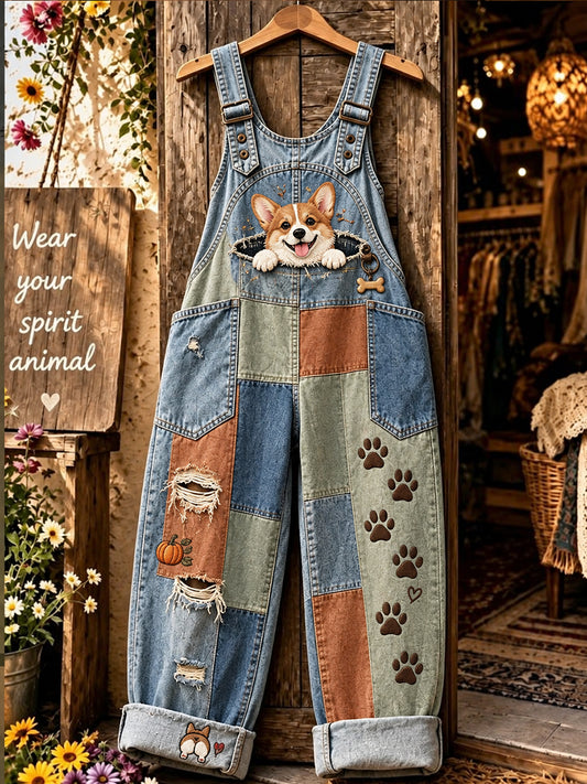 Damen Spaß Tier Kunst Print Casual Overalls