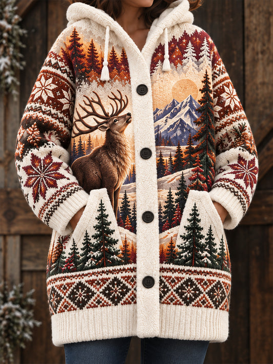 Damen-Nordic-Jacke mit Tiermuster, mittellang, mit Kapuze