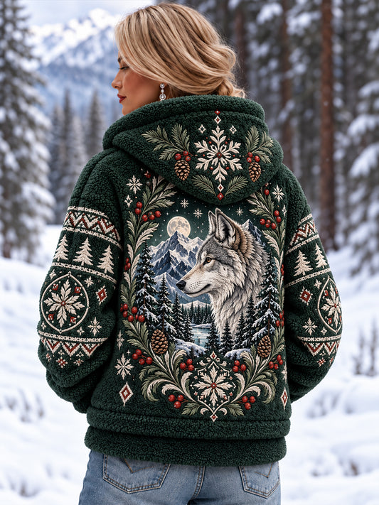 Damen-Flanell-Mantel mit nordischem Tier muster