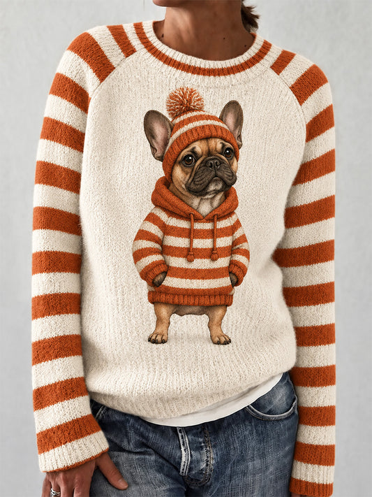 Damen-Sweater mit niedlichem Hundemuster für den Winter, lässig geschnitten