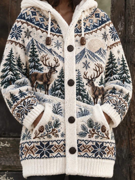 Damen-Nordic-Jacke mit Tiermuster, mittellang, mit Kapuze