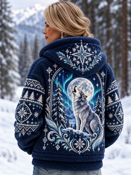 Damen-Flanellmantel mit nordischem Tiermuster