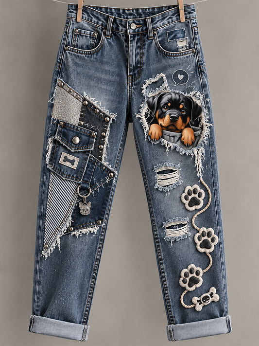 Damen-Latzhose mit lustigen Tiermotiven als Kunstdruck