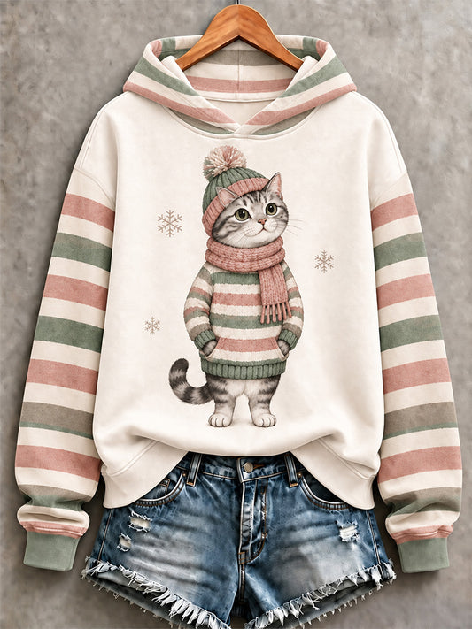 Damen niedliches Winter katzen muster lässiges Sweatshirt