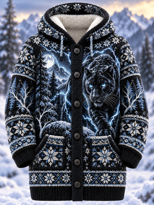 Damen-Nordic-Jacke mit Tiermuster, mittellang, mit Kapuze