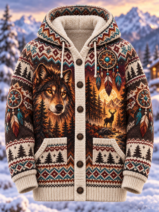 Damen-Nordic-Jacke mit Tiermuster, mittellang, mit Kapuze