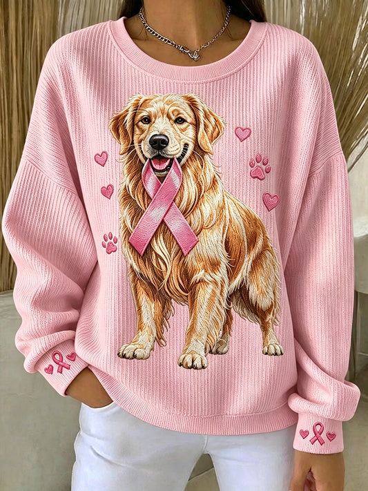 Damen Rosa Band Golden Retriever Print Rundhals Sweatshirt