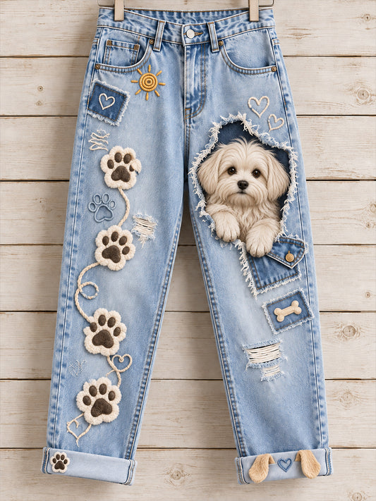 Damen-Latzhose mit lustigen Tiermotiven als Kunstdruck