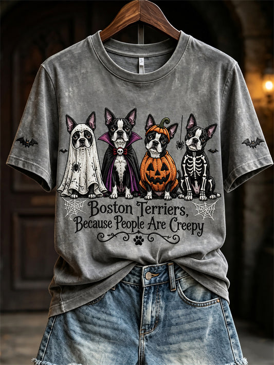 Frauen Terrier, weil Menschen gruselig sind Halloween Hunde drucken kurz ärmel iges T-Shirt