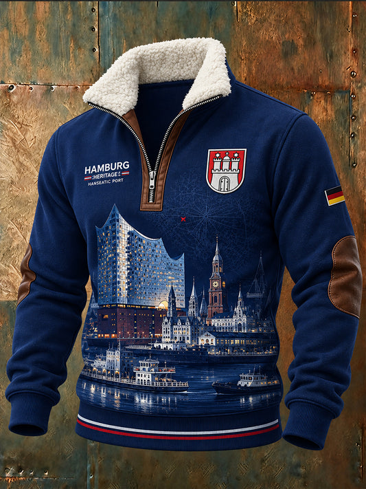 Herren-Sweatshirt mit Stehkragen und langen Ärmeln, verziert mit einem urbanen Gedenk-Graphic-Print