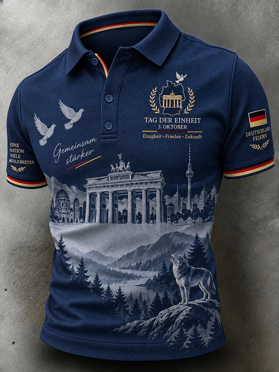 Grafisches Kurzarm-Poloshirt zur Erinnerung an den Tag der Einheit der Männer