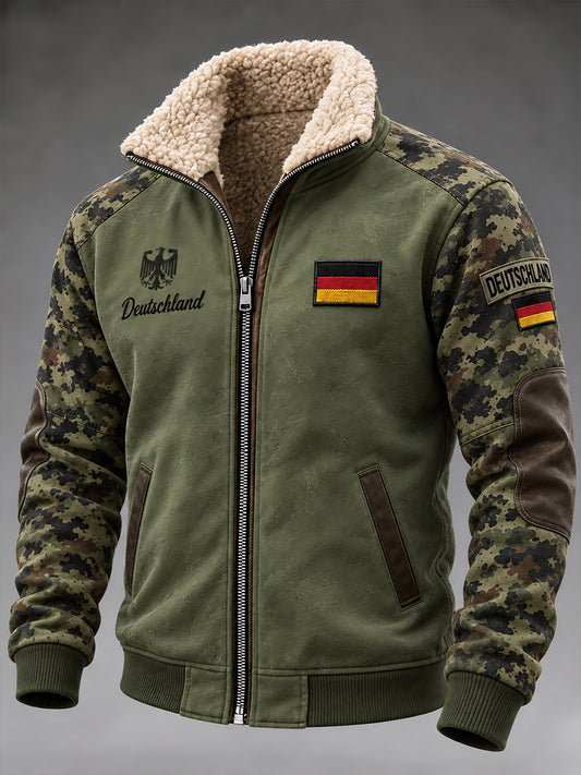 Herren-Jacke mit Motivdruck zum Gedenken an Veteranen, Mock-Neck-Design, Reißverschluss und lange Ärmel