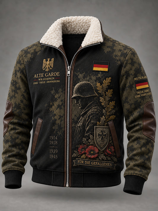 Herren-Jacke mit Motivdruck zum Gedenken an Veteranen, Mock-Neck-Design, Reißverschluss und lange Ärmel