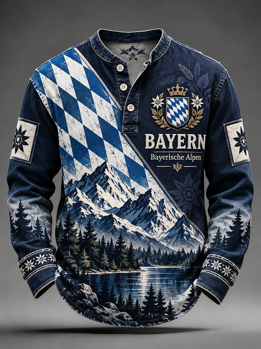 Herren-Bayern-Print-Lässiges-Knopf-T-Shirt