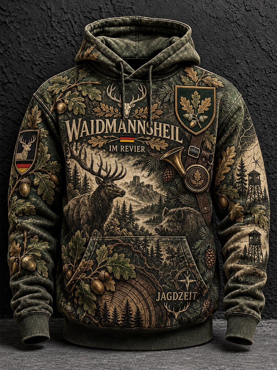 Herren-Hoodie in Übergröße mit abfallender Schulter und Taschen – deutsche Jagdsaison