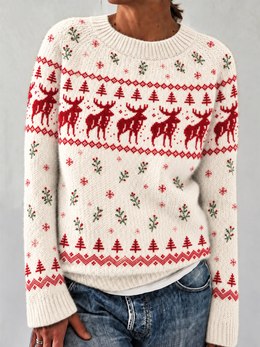 Damen messe Isle Snowy Rentier Langarm Pullover mit Rundhals ausschnitt