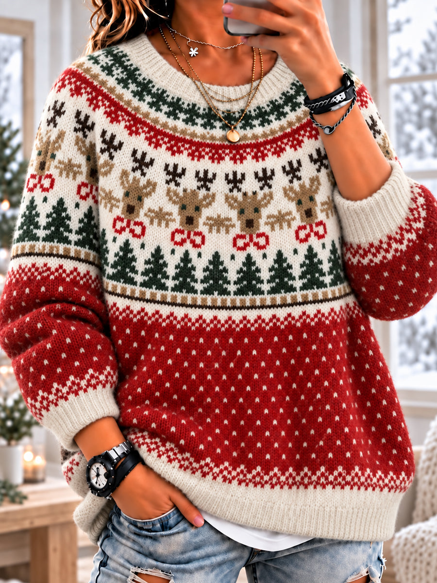 Damen-Rentier-und Kiefern pullover mit langen Ärmeln