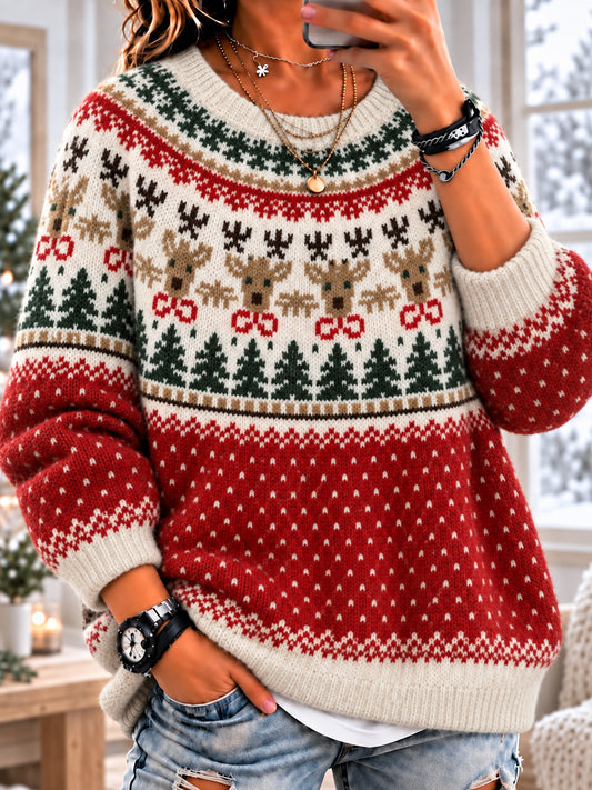 Damen-Rentier-und Kiefern pullover mit langen Ärmeln