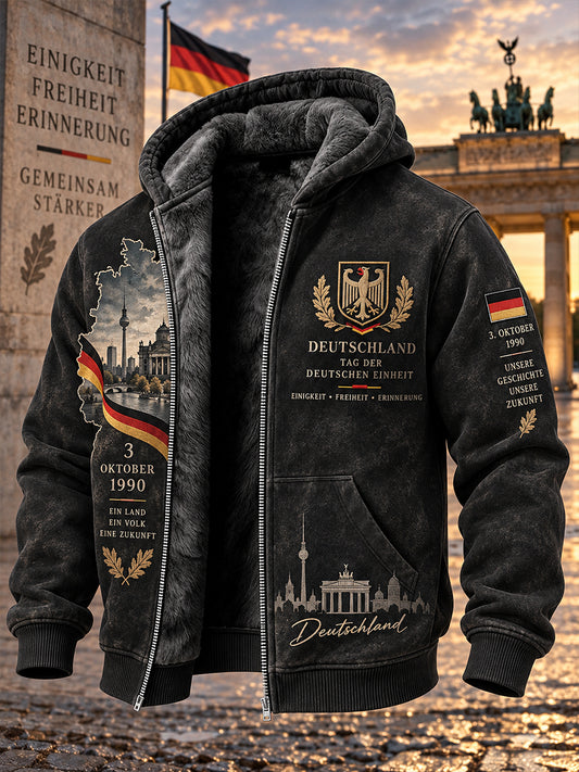 Herren-Tag-der-Einheit-Gedenkdruck Langarm-Kapuzenpullover mit hohem Kragen