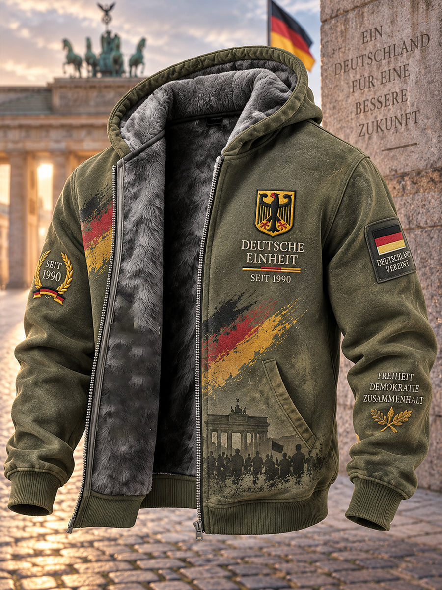 Herren-Tag-der-Einheit-Gedenkdruck Langarm-Kapuzenpullover mit hohem Kragen