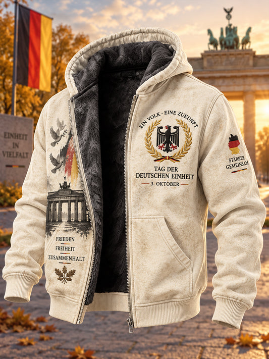 Herren-Tag-der-Einheit-Gedenkdruck Langarm-Kapuzenpullover mit hohem Kragen