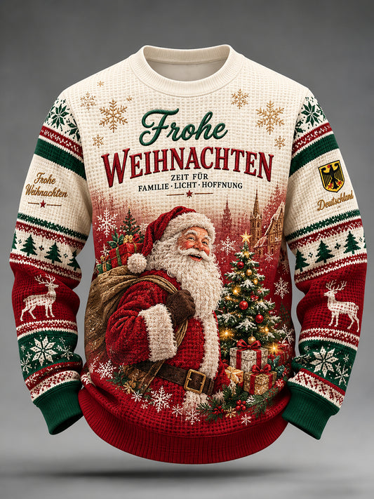 Herren-Longsleeve im Waffelstrick mit weihnachtlichem Print
