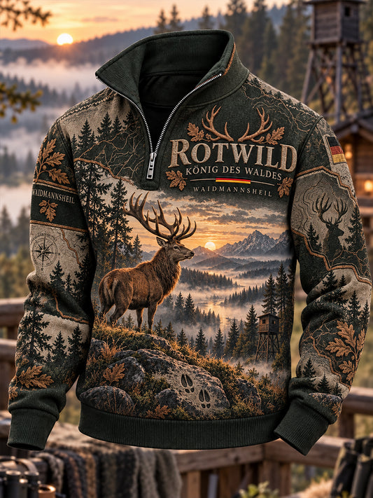 Herren-Herbstjacke für die Jagdsaison mit halbem Reißverschluss und Stehkragen