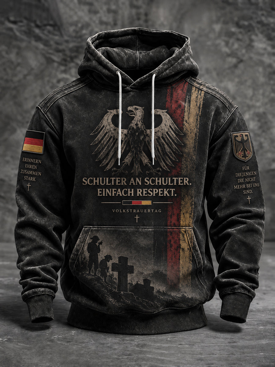 Herren-Volkstrauertag-Kapuzenpullover in Übergröße mit abfallenden Schultern und Taschen