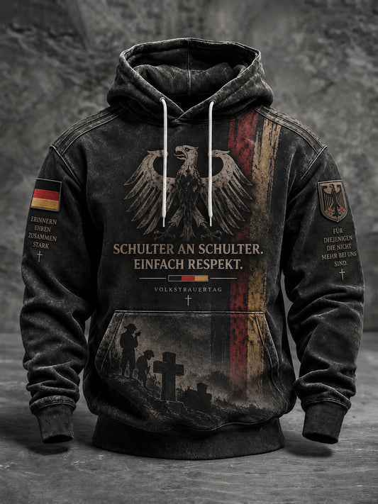 Herren-Volkstrauertag-Kapuzenpullover in Übergröße mit abfallenden Schultern und Taschen