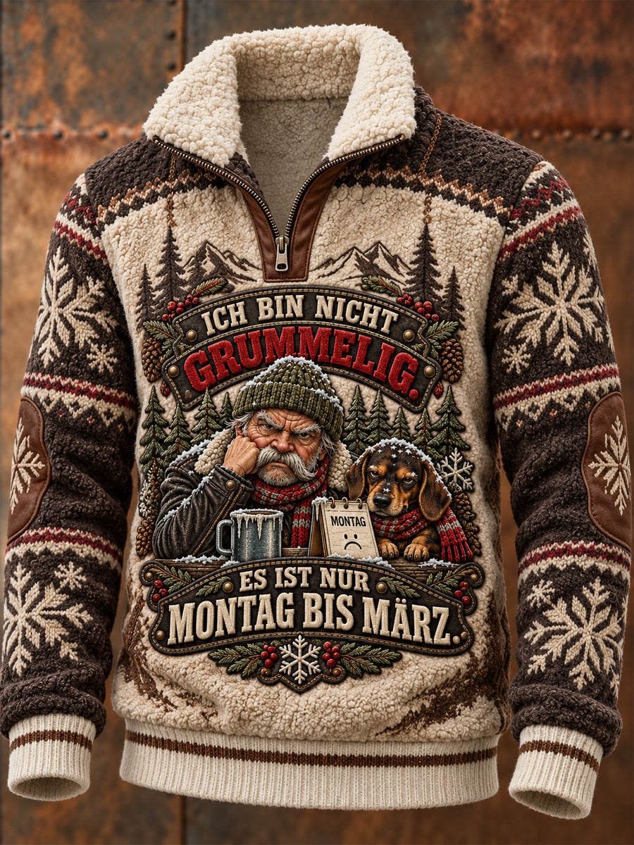 Herren Humorvoller Slogan Casual Pelz kragen Kapuzen pulli mit Reiß verschluss