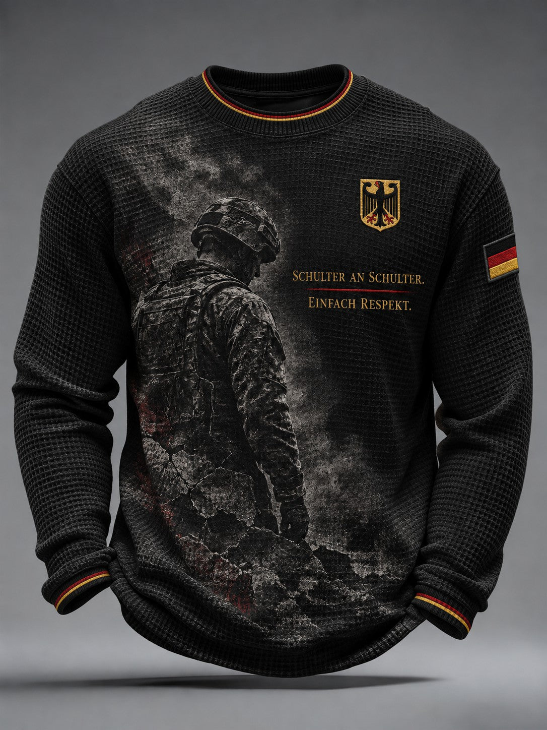 Herren-T-Shirt mit Deutschland-Volkstrauertag-Print, Waffelstruktur, langärmlig