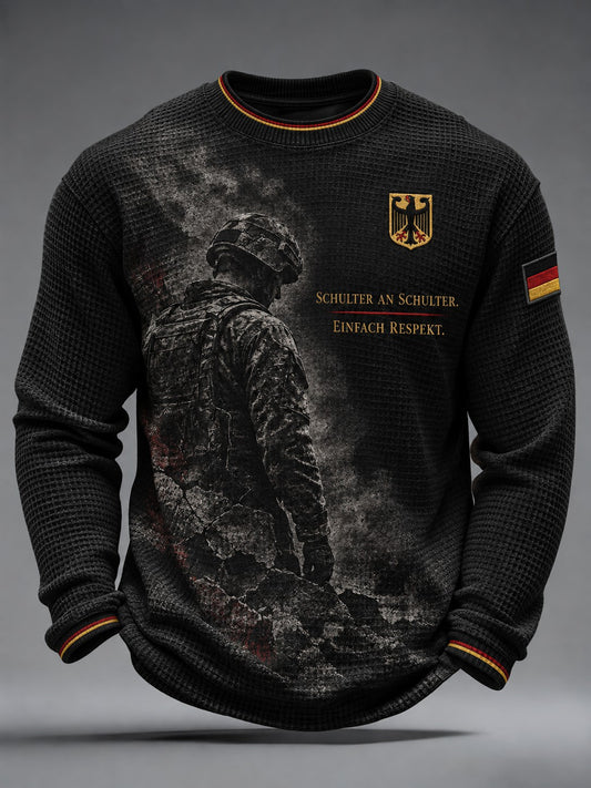 Herren-T-Shirt mit Deutschland-Volkstrauertag-Print, Waffelstruktur, langärmlig