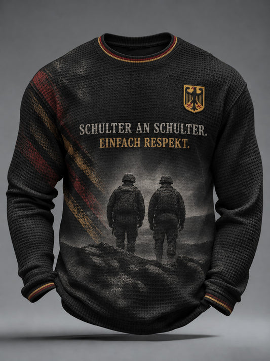 Herren-T-Shirt mit Deutschland-Volkstrauertag-Print, Waffelstruktur, langärmlig