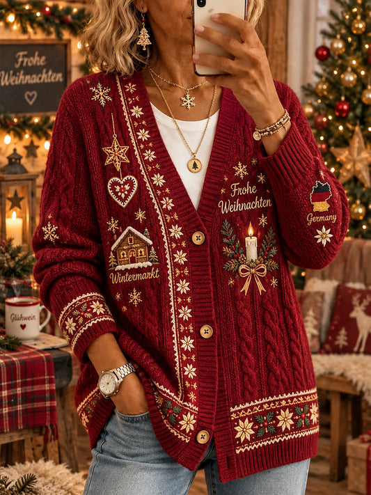 Damen-Strickcardigan mit langen Ärmeln und Weihnachtsmotiv