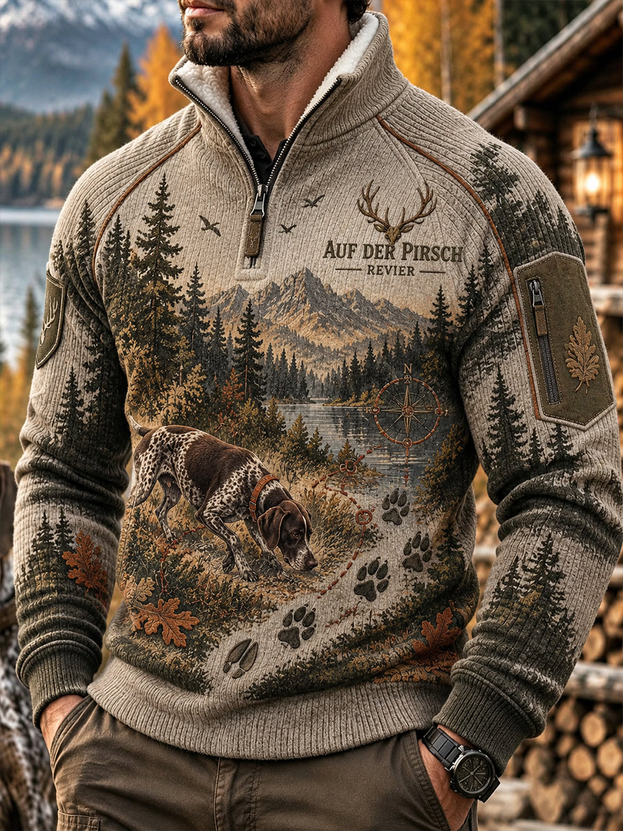 Herren-Herbstjacke mit halbem Reißverschluss und Stehkragen für die Jagdsaison