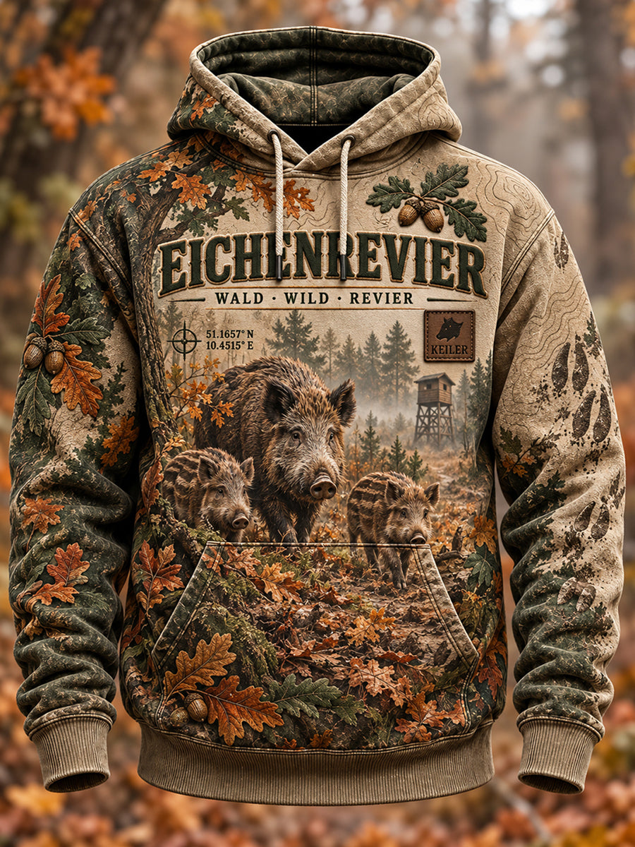 Herren-Hoodie in Übergröße mit abfallender Schulter und Taschen – deutsche Jagdsaison
