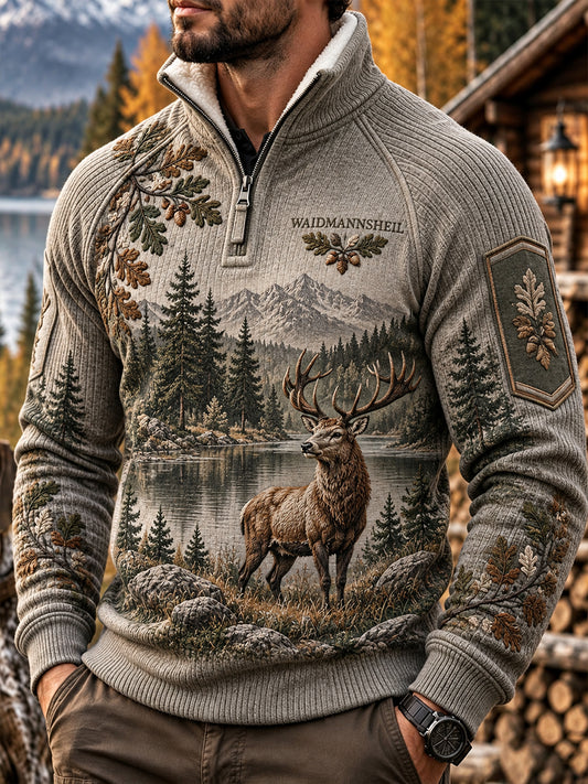 Herren-Herbstjacke mit halbem Reißverschluss und Stehkragen für die Jagdsaison