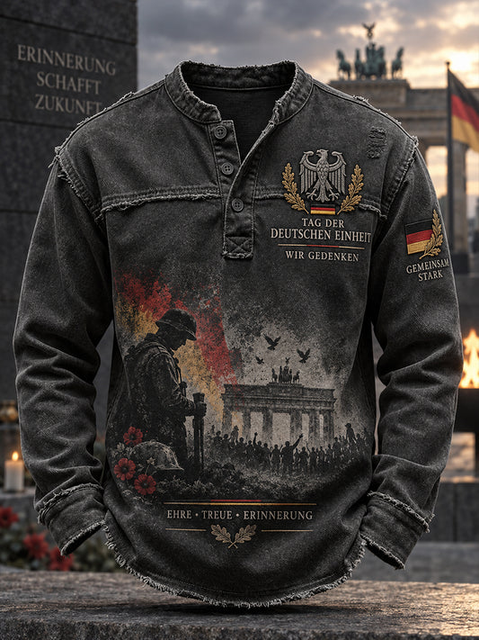 Gedenk-Grafikdruck-Langarm-Top zum Tag der Einheit der Männer