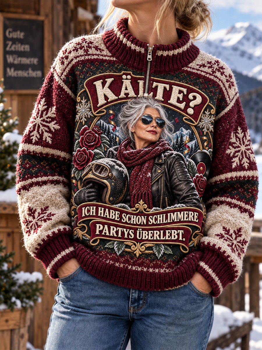 Witziger Slogan-Strickpullover