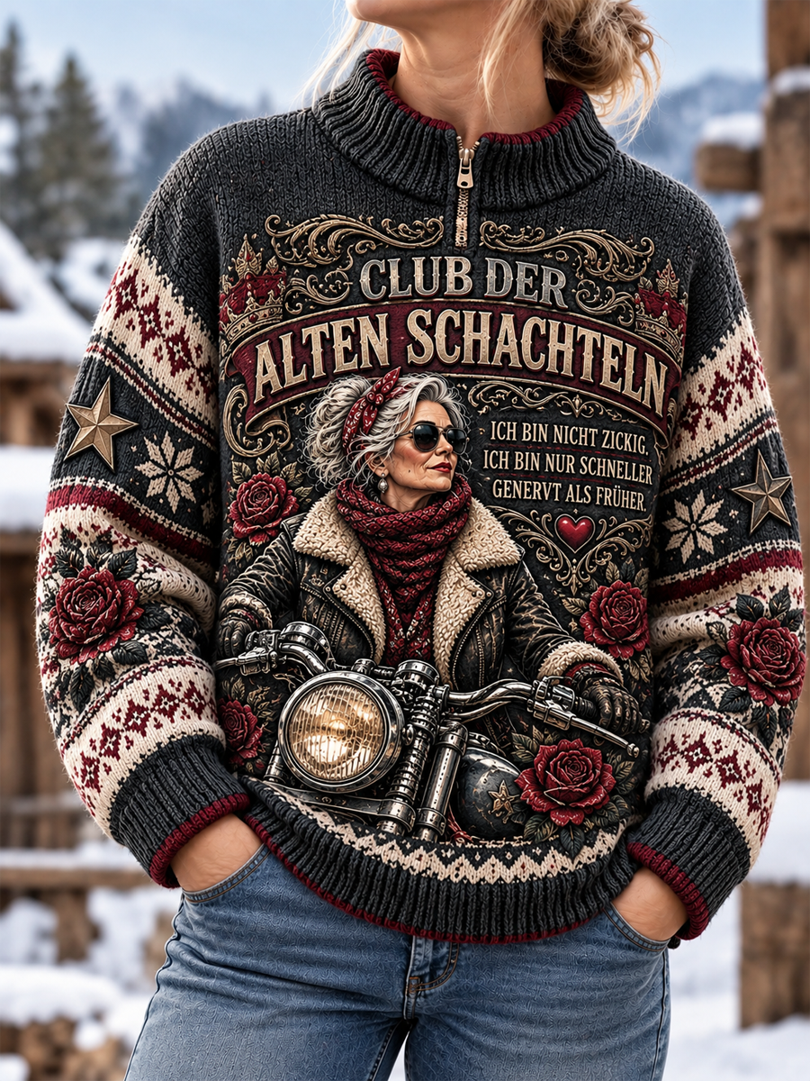 Witziger Slogan-Strickpullover