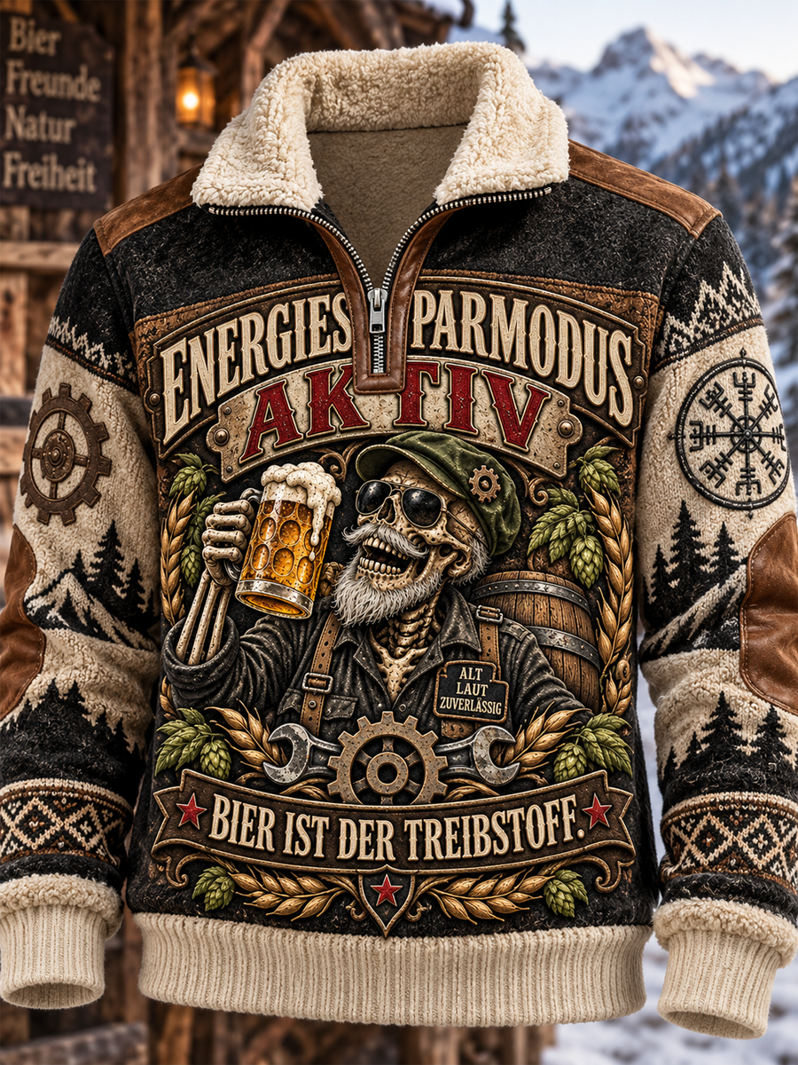 Herren-Hoodie mit humorvollem Spruch, lässig, mit Pelzkragen und Reißverschluss